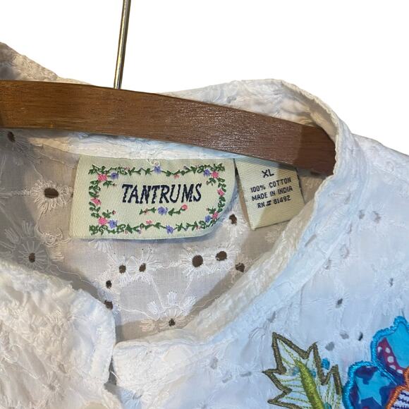 Tantrums XL White Eyelet Cotton Jacket Floral Embroidered Boho - Picture 2 of 5